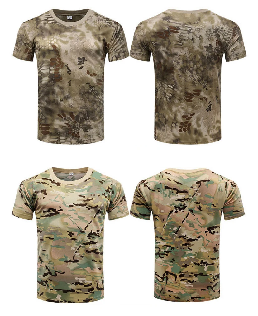 Men Casual Tactical T Shirts Short Sleeve Camouflage T-Shirt Quick Dry Outdoor Gym Top Tees Cargo T Shirt Male Clothing
