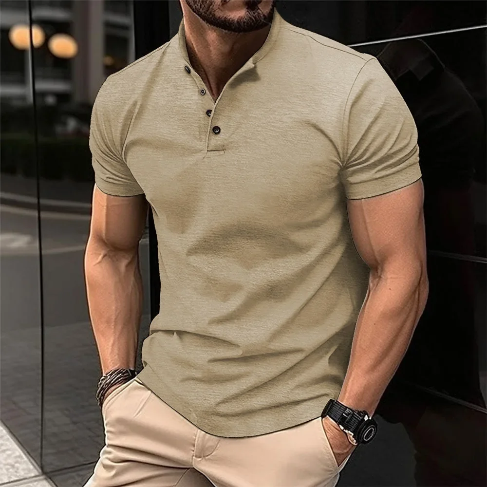 LIBIELIY Summer Mens Casual Polo Shirt Henley Collar Solid Color Short Sleeve Polos Men Short Sleeve Tops Tees Anti Piling T Shi