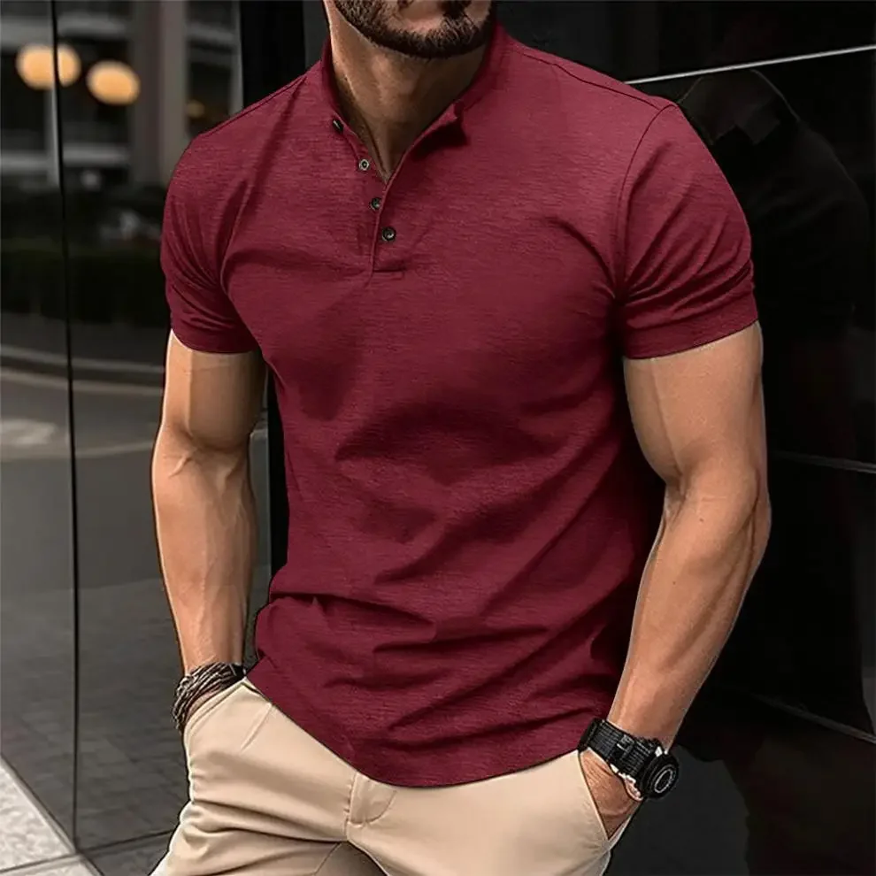 LIBIELIY Summer Mens Casual Polo Shirt Henley Collar Solid Color Short Sleeve Polos Men Short Sleeve Tops Tees Anti Piling T Shi