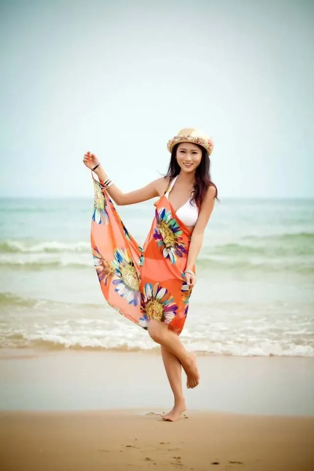 Printed Cover-ups Sexy Beach Dress Women Halter Sling Chiffon Beach Towel Bikini Wrap Pareo Skirts Open-Back Swimwear