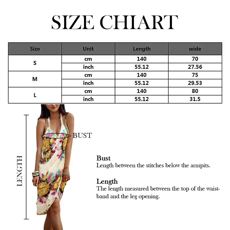 Printed Cover-ups Sexy Beach Dress Women Halter Sling Chiffon Beach Towel Bikini Wrap Pareo Skirts Open-Back Swimwear
