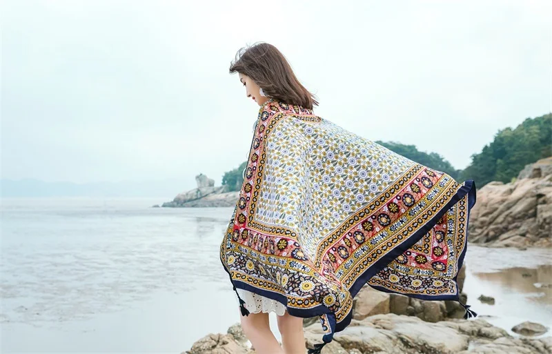 90x185cm  Printing Process Twill Summer Suncare Beach Dress Bikini Sarong Wrap Scarf Women Brazilian Swimsuit Bathing Cover-ups