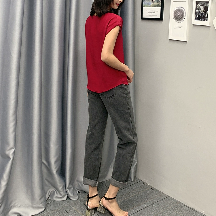 Summer New Arrive High Quality 100% Mulberry Silk Office Lady Blouse Short Sleeved Summer New Arrive High Quality 100% Mulberry Silk Office Lady Blouse Short Sleeved