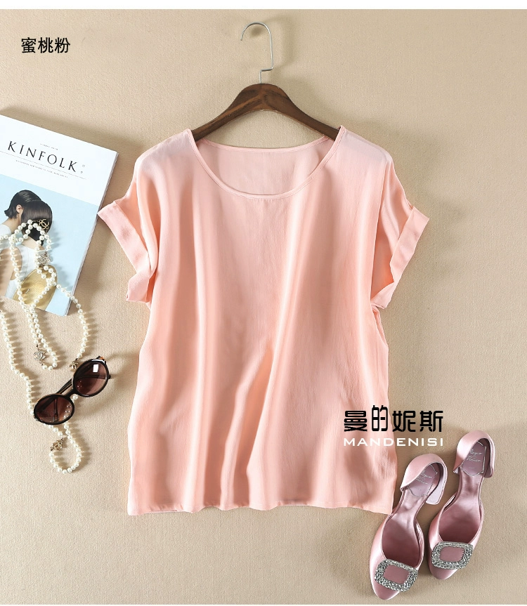 Summer New Arrive High Quality 100% Mulberry Silk Office Lady Blouse Short Sleeved Summer New Arrive High Quality 100% Mulberry Silk Office Lady Blouse Short Sleeved