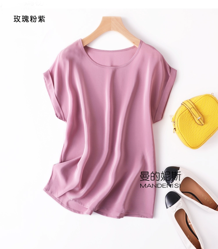 Summer New Arrive High Quality 100% Mulberry Silk Office Lady Blouse Short Sleeved Summer New Arrive High Quality 100% Mulberry Silk Office Lady Blouse Short Sleeved