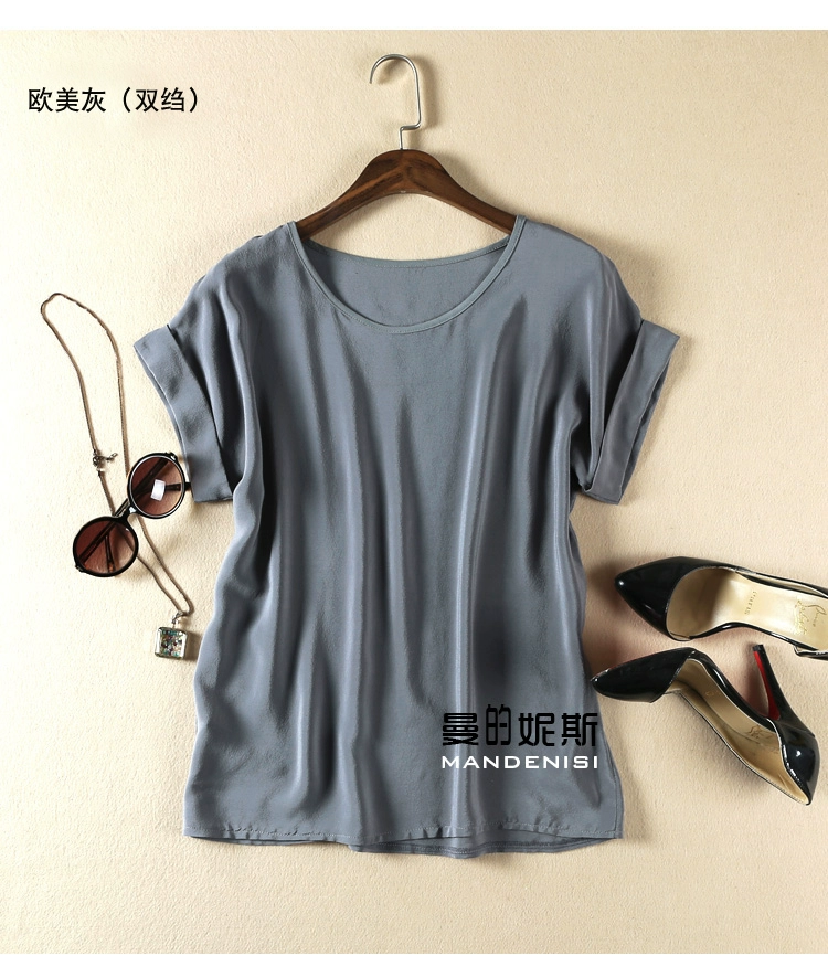 Summer New Arrive High Quality 100% Mulberry Silk Office Lady Blouse Short Sleeved Summer New Arrive High Quality 100% Mulberry Silk Office Lady Blouse Short Sleeved