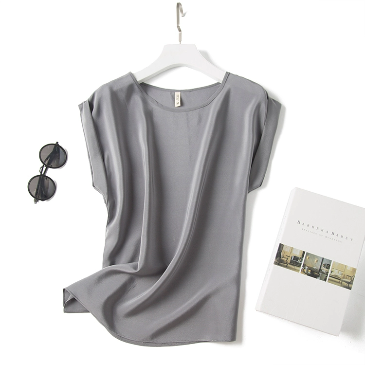 Summer New Arrive High Quality 100% Mulberry Silk Office Lady Blouse Short Sleeved Summer New Arrive High Quality 100% Mulberry Silk Office Lady Blouse Short Sleeved