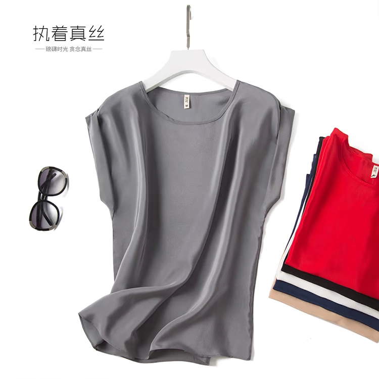 Summer New Arrive High Quality 100% Mulberry Silk Office Lady Blouse Short Sleeved Summer New Arrive High Quality 100% Mulberry Silk Office Lady Blouse Short Sleeved