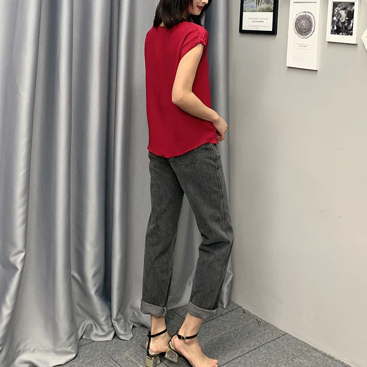 Summer New Arrive High Quality 100% Mulberry Silk Office Lady Blouse Short Sleeved Summer New Arrive High Quality 100% Mulberry Silk Office Lady Blouse Short Sleeved