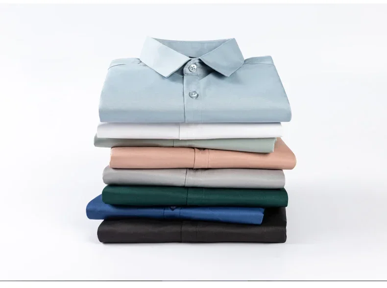 Business Shirt Men New No-iron Slim Fashion Long-sleeved Tees Lapel Formal Male Brand Clothing White Gray Blue Pink Shirt