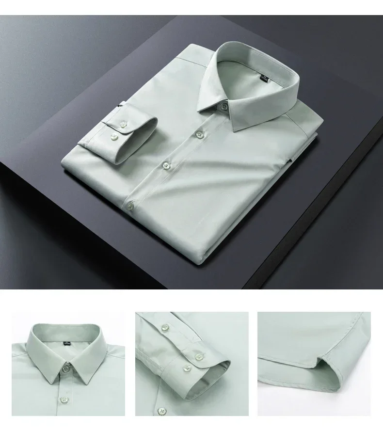 Business Shirt Men New No-iron Slim Fashion Long-sleeved Tees Lapel Formal Male Brand Clothing White Gray Blue Pink Shirt