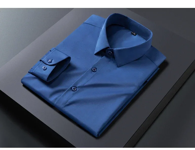 Business Shirt Men New No-iron Slim Fashion Long-sleeved Tees Lapel Formal Male Brand Clothing White Gray Blue Pink Shirt