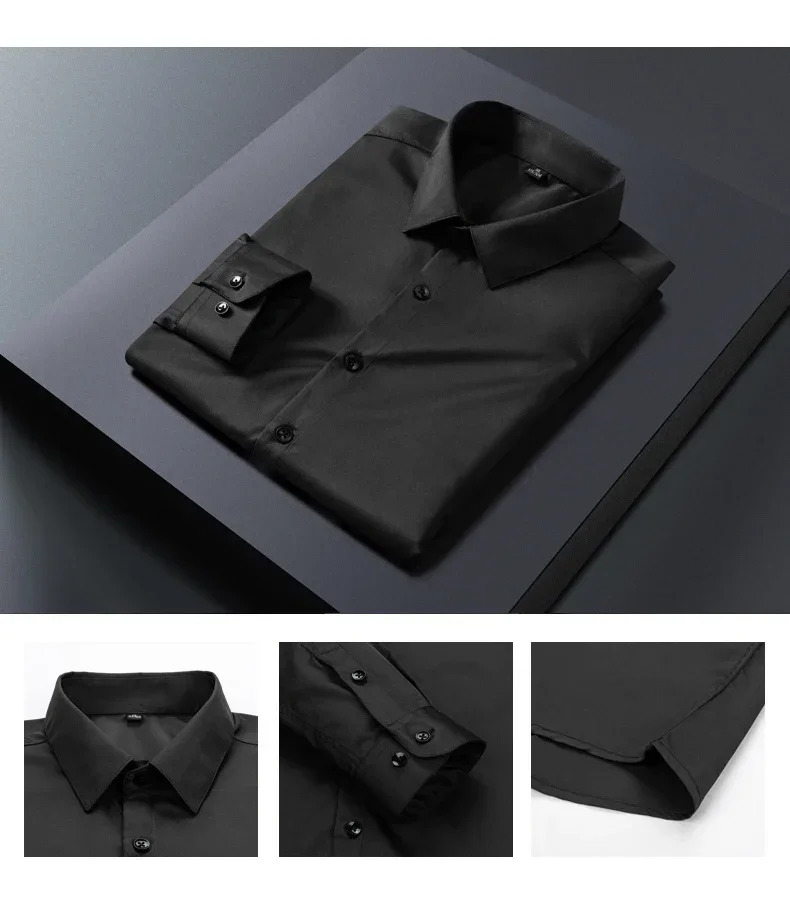 Business Shirt Men New No-iron Slim Fashion Long-sleeved Tees Lapel Formal Male Brand Clothing White Gray Blue Pink Shirt