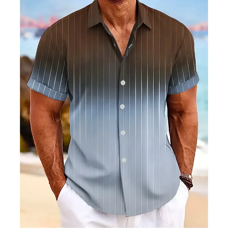 Pop Gradient Striped 3D Print Hawaiian Beach Shirts Men Women Casual Fashion Streetwear Short Sleeve Shirt Tops Blouse Man Cloth