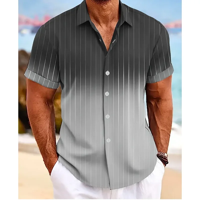 Pop Gradient Striped 3D Print Hawaiian Beach Shirts Men Women Casual Fashion Streetwear Short Sleeve Shirt Tops Blouse Man Cloth