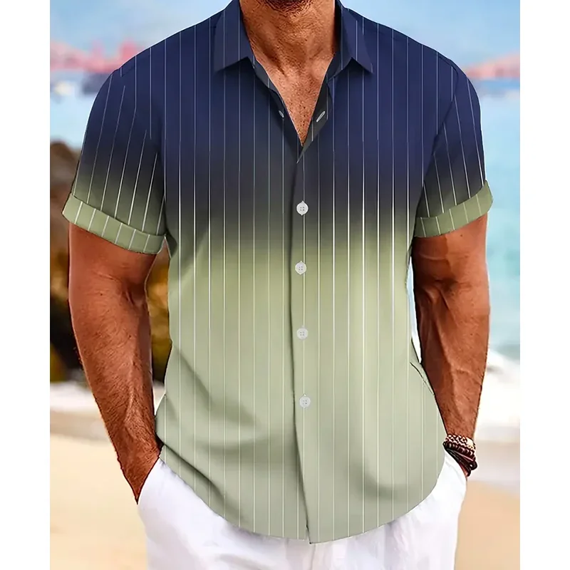 Pop Gradient Striped 3D Print Hawaiian Beach Shirts Men Women Casual Fashion Streetwear Short Sleeve Shirt Tops Blouse Man Cloth