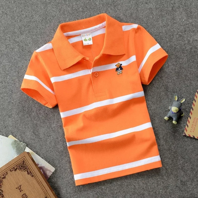 Kids children's short sleeved children's clothing Korean version medium and large children's T-shirt cotton striped lapel polo s