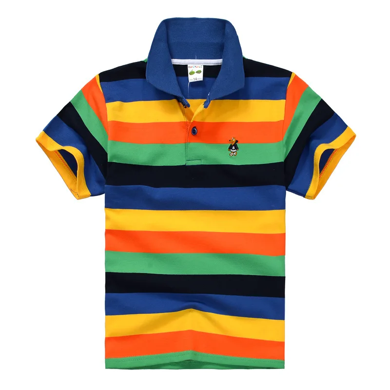 Kids children's short sleeved children's clothing Korean version medium and large children's T-shirt cotton striped lapel polo s
