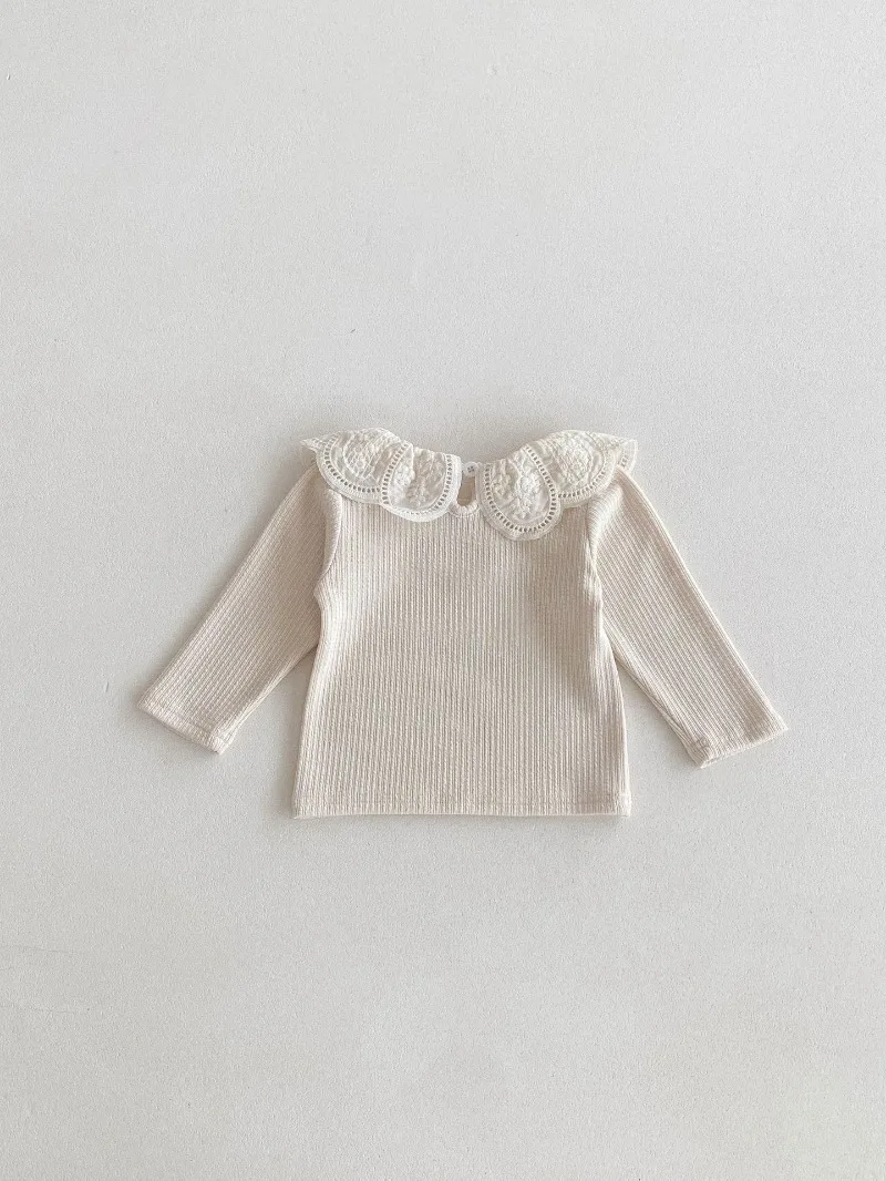 Baby Clothes Autumn Infant Girls Long Sleeve T-shirts Lace Lotus Collar Princess Kids Ribbed Bottoming Shirt Toddler Cotton Tops