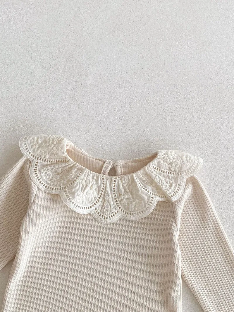 Baby Clothes Autumn Infant Girls Long Sleeve T-shirts Lace Lotus Collar Princess Kids Ribbed Bottoming Shirt Toddler Cotton Tops