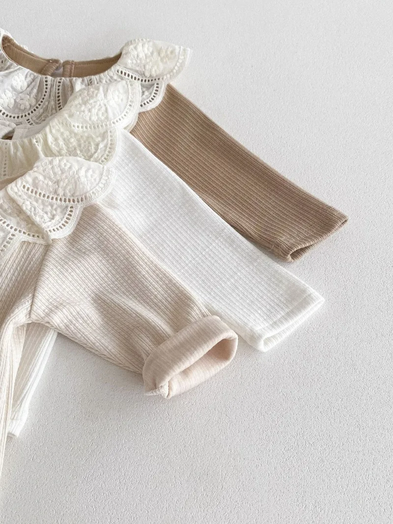Baby Clothes Autumn Infant Girls Long Sleeve T-shirts Lace Lotus Collar Princess Kids Ribbed Bottoming Shirt Toddler Cotton Tops