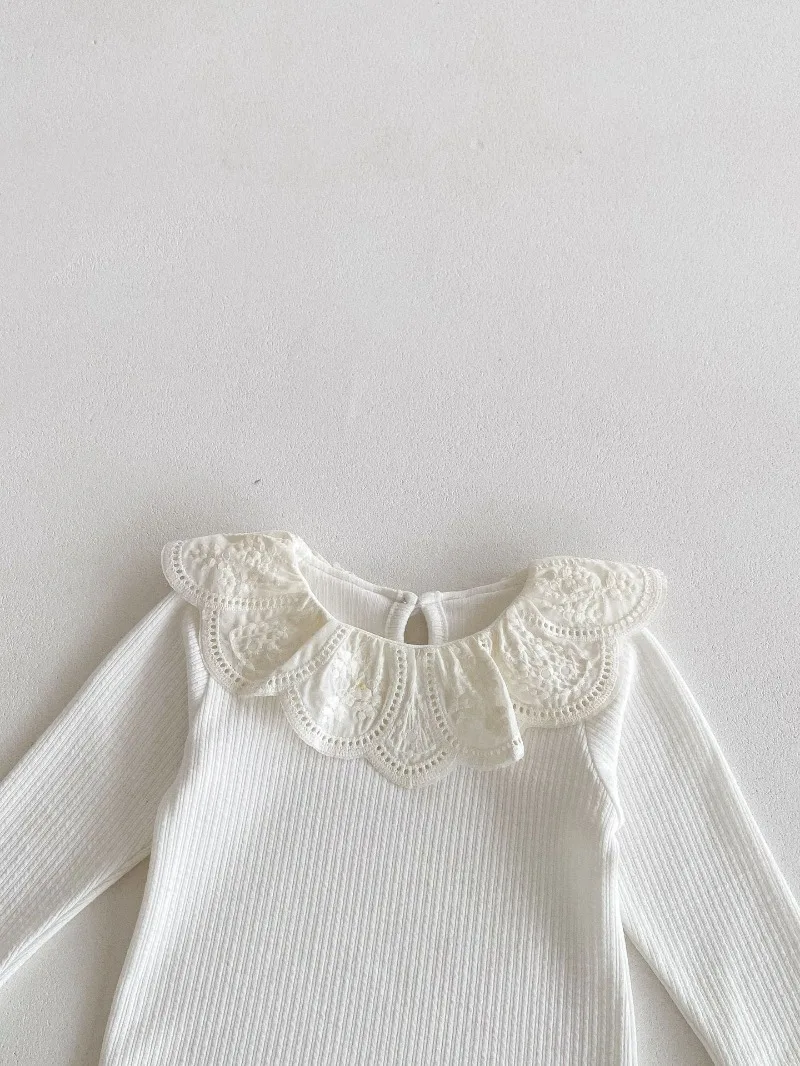 Baby Clothes Autumn Infant Girls Long Sleeve T-shirts Lace Lotus Collar Princess Kids Ribbed Bottoming Shirt Toddler Cotton Tops