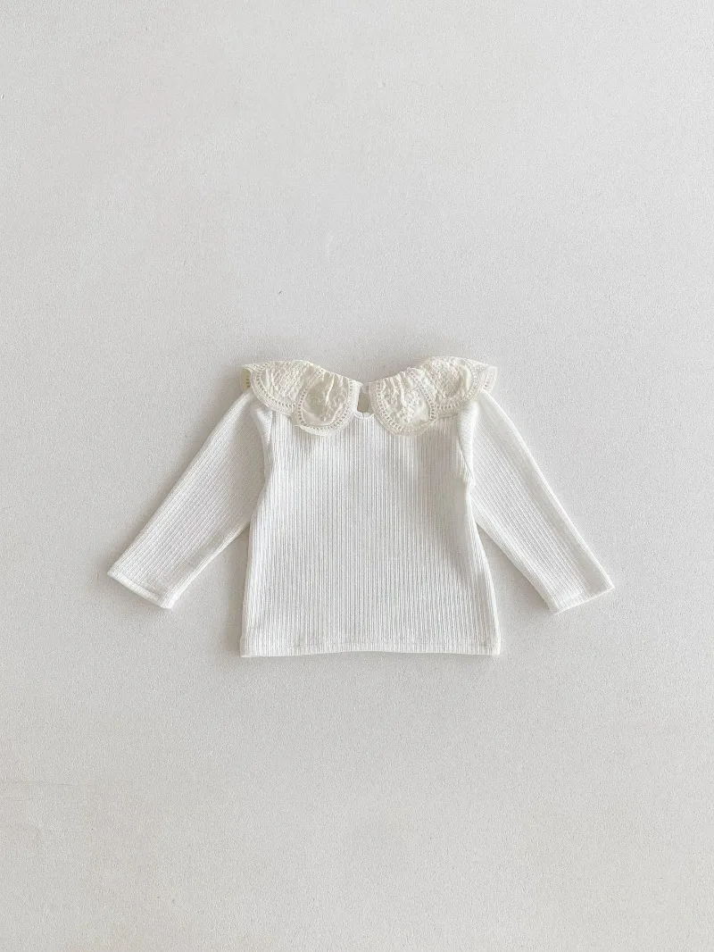 Baby Clothes Autumn Infant Girls Long Sleeve T-shirts Lace Lotus Collar Princess Kids Ribbed Bottoming Shirt Toddler Cotton Tops