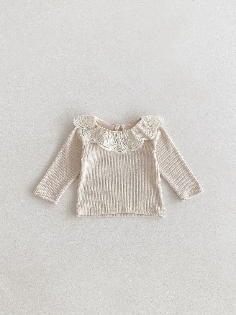 Baby Clothes Autumn Infant Girls Long Sleeve T-shirts Lace Lotus Collar Princess Kids Ribbed Bottoming Shirt Toddler Cotton Tops