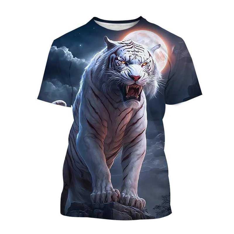 T-Shirts 3D Print Kawaii Animal Tiger Summer O-Neck T Shirt Casual Boys Girls Tops Oversized Fashion Kids Tees Children Clothing