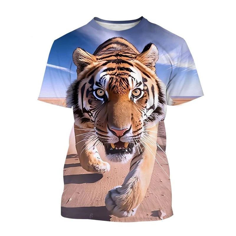 T-Shirts 3D Print Kawaii Animal Tiger Summer O-Neck T Shirt Casual Boys Girls Tops Oversized Fashion Kids Tees Children Clothing
