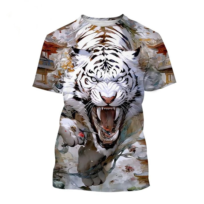 T-Shirts 3D Print Kawaii Animal Tiger Summer O-Neck T Shirt Casual Boys Girls Tops Oversized Fashion Kids Tees Children Clothing