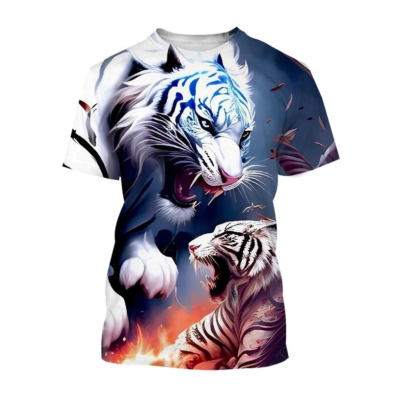 T-Shirts 3D Print Kawaii Animal Tiger Summer O-Neck T Shirt Casual Boys Girls Tops Oversized Fashion Kids Tees Children Clothing
