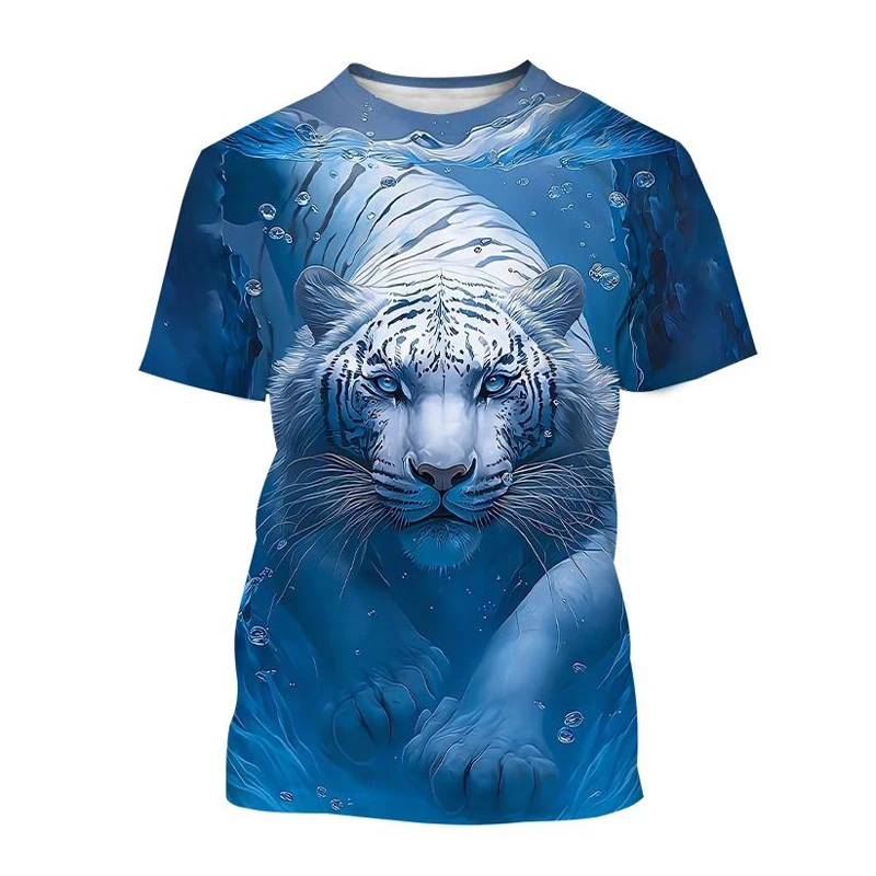 T-Shirts 3D Print Kawaii Animal Tiger Summer O-Neck T Shirt Casual Boys Girls Tops Oversized Fashion Kids Tees Children Clothing