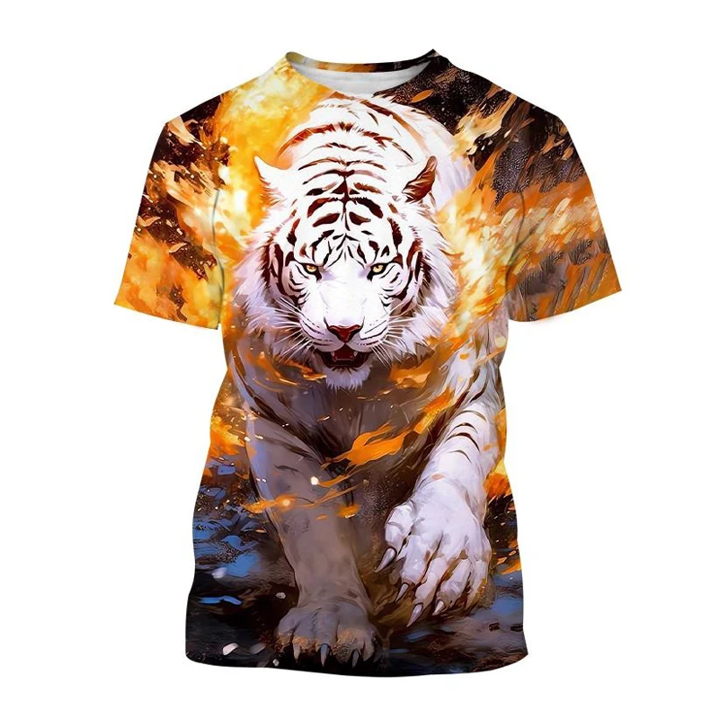 T-Shirts 3D Print Kawaii Animal Tiger Summer O-Neck T Shirt Casual Boys Girls Tops Oversized Fashion Kids Tees Children Clothing