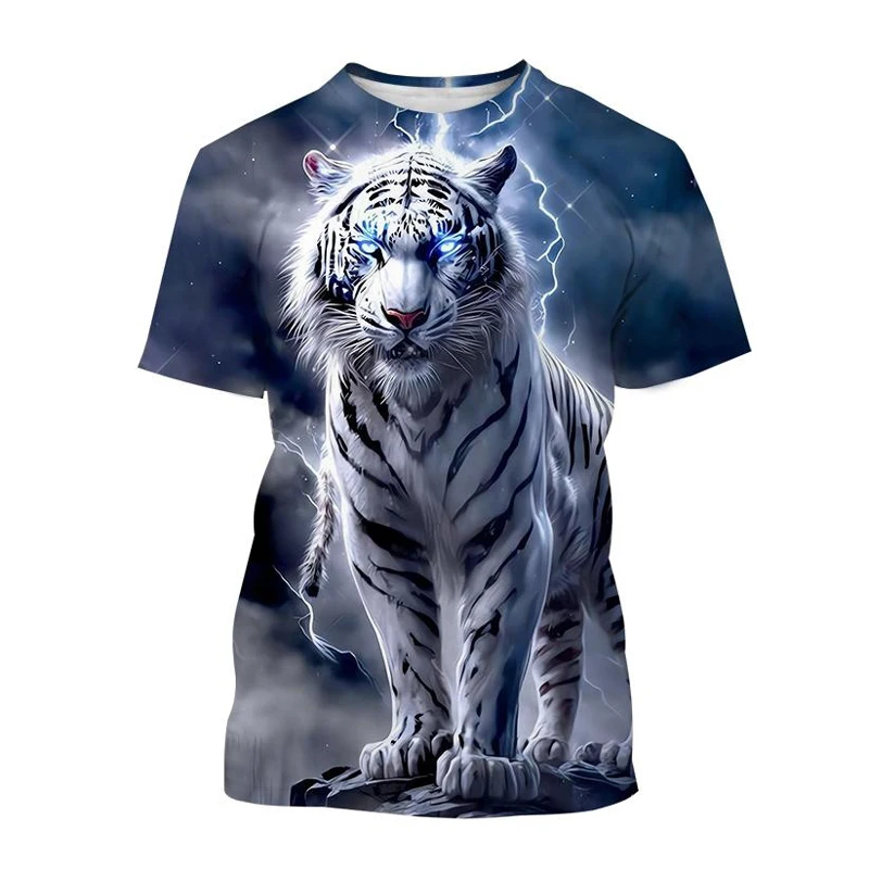 T-Shirts 3D Print Kawaii Animal Tiger Summer O-Neck T Shirt Casual Boys Girls Tops Oversized Fashion Kids Tees Children Clothing
