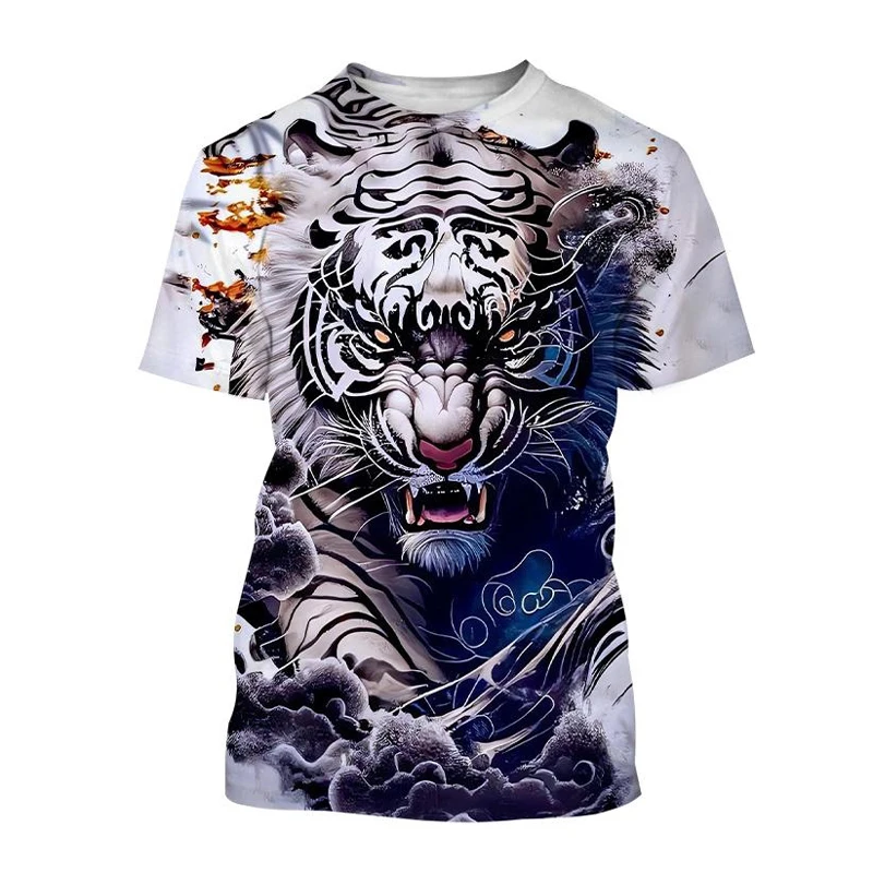 T-Shirts 3D Print Kawaii Animal Tiger Summer O-Neck T Shirt Casual Boys Girls Tops Oversized Fashion Kids Tees Children Clothing