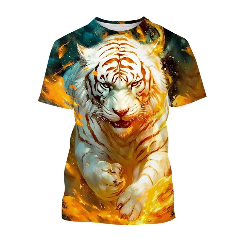 T-Shirts 3D Print Kawaii Animal Tiger Summer O-Neck T Shirt Casual Boys Girls Tops Oversized Fashion Kids Tees Children Clothing