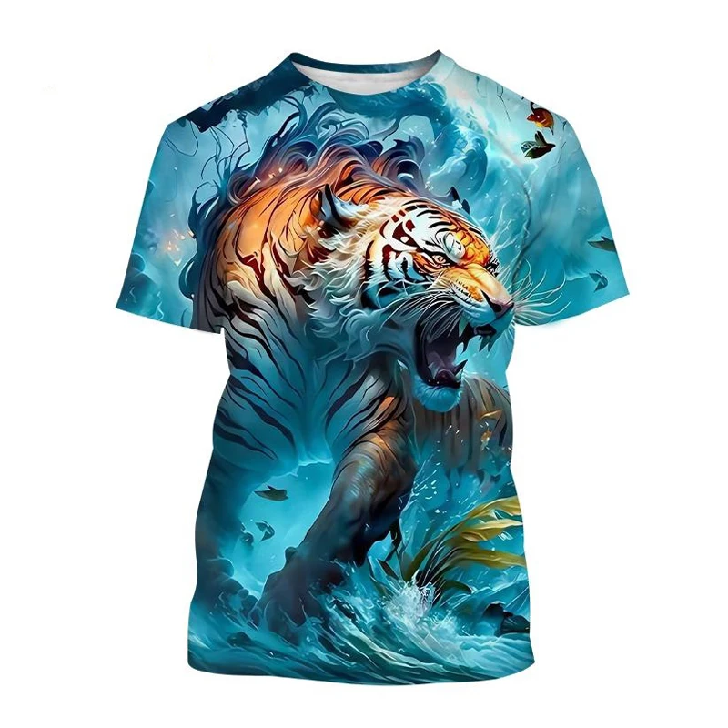 T-Shirts 3D Print Kawaii Animal Tiger Summer O-Neck T Shirt Casual Boys Girls Tops Oversized Fashion Kids Tees Children Clothing