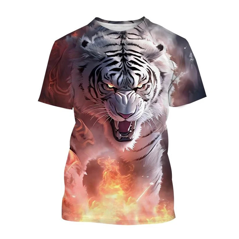 T-Shirts 3D Print Kawaii Animal Tiger Summer O-Neck T Shirt Casual Boys Girls Tops Oversized Fashion Kids Tees Children Clothing