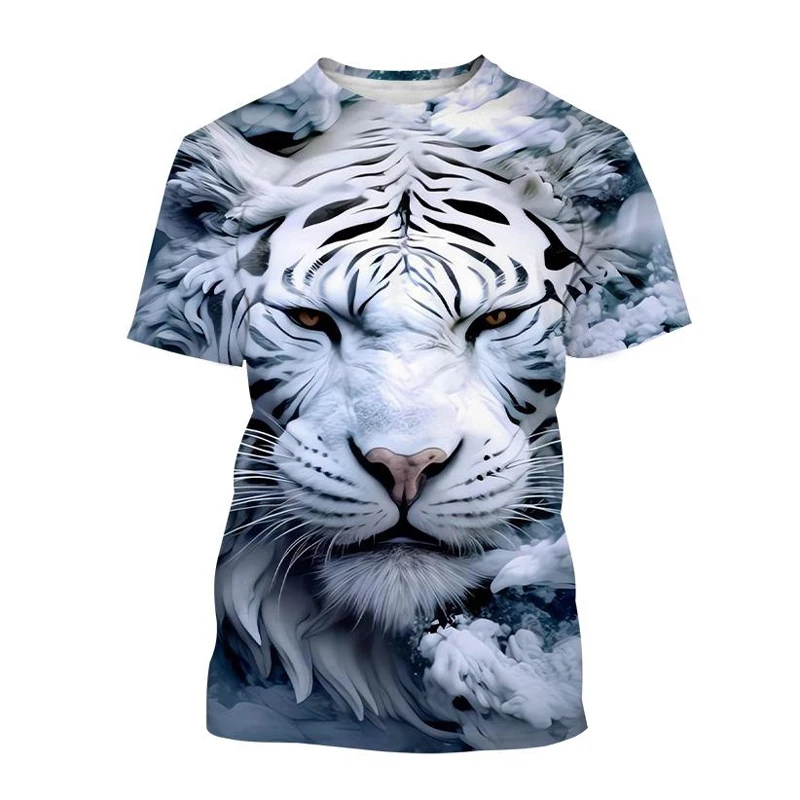 T-Shirts 3D Print Kawaii Animal Tiger Summer O-Neck T Shirt Casual Boys Girls Tops Oversized Fashion Kids Tees Children Clothing