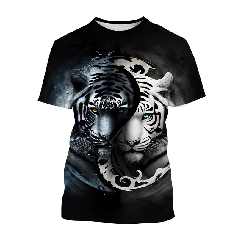 T-Shirts 3D Print Kawaii Animal Tiger Summer O-Neck T Shirt Casual Boys Girls Tops Oversized Fashion Kids Tees Children Clothing