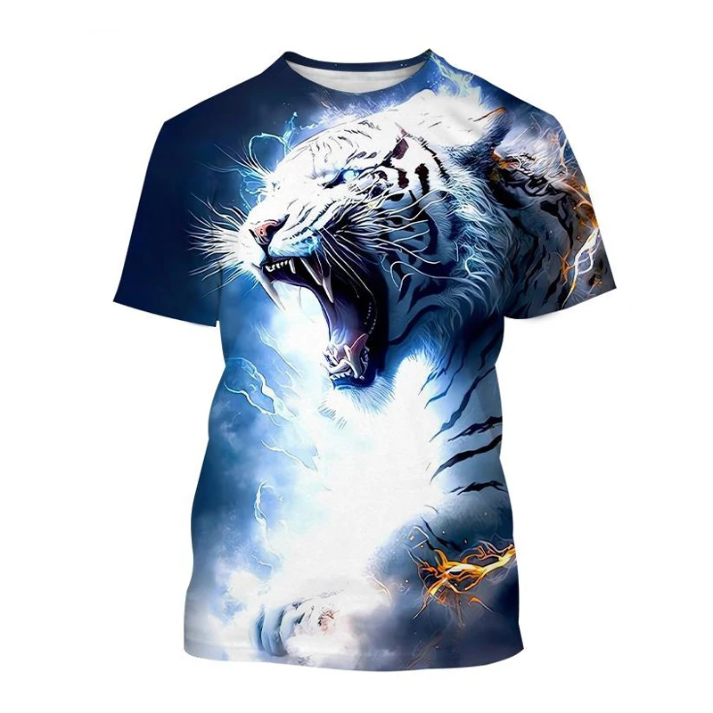 T-Shirts 3D Print Kawaii Animal Tiger Summer O-Neck T Shirt Casual Boys Girls Tops Oversized Fashion Kids Tees Children Clothing