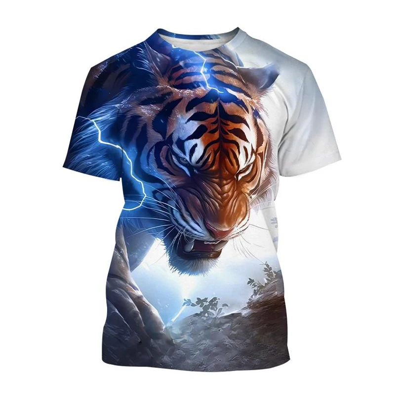 T-Shirts 3D Print Kawaii Animal Tiger Summer O-Neck T Shirt Casual Boys Girls Tops Oversized Fashion Kids Tees Children Clothing
