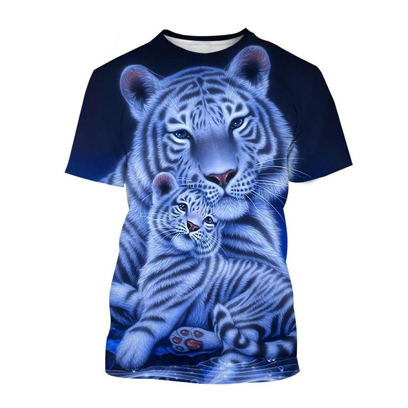 T-Shirts 3D Print Kawaii Animal Tiger Summer O-Neck T Shirt Casual Boys Girls Tops Oversized Fashion Kids Tees Children Clothing