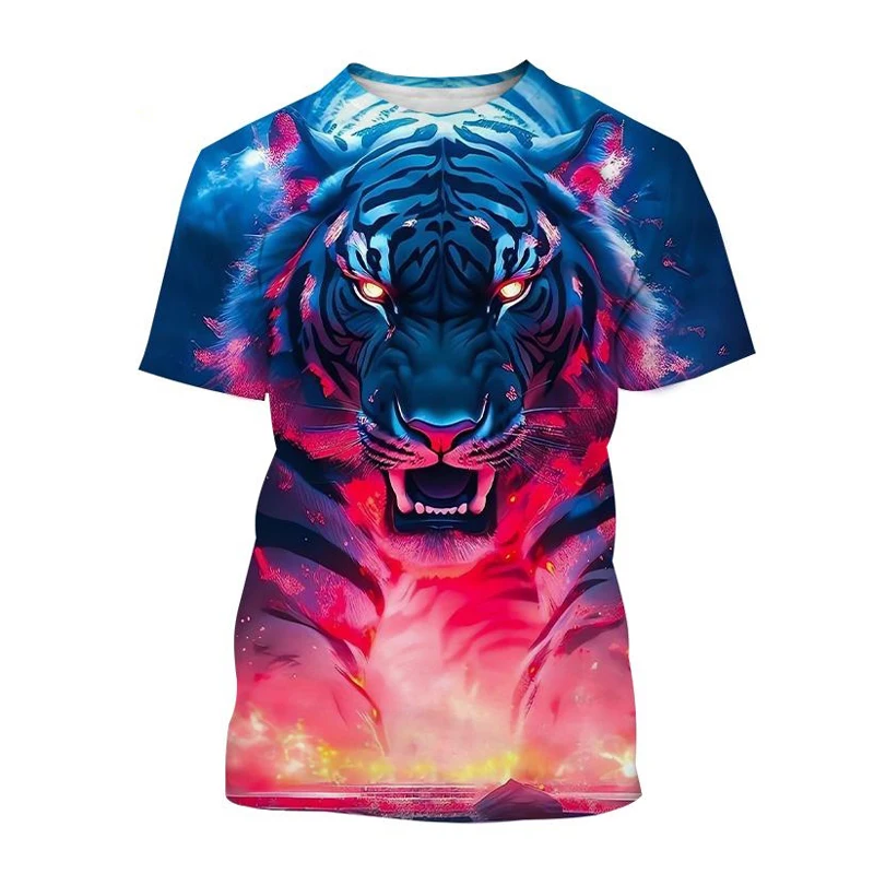 T-Shirts 3D Print Kawaii Animal Tiger Summer O-Neck T Shirt Casual Boys Girls Tops Oversized Fashion Kids Tees Children Clothing