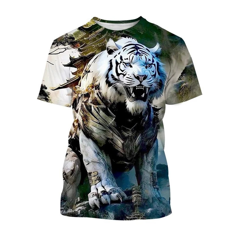 T-Shirts 3D Print Kawaii Animal Tiger Summer O-Neck T Shirt Casual Boys Girls Tops Oversized Fashion Kids Tees Children Clothing