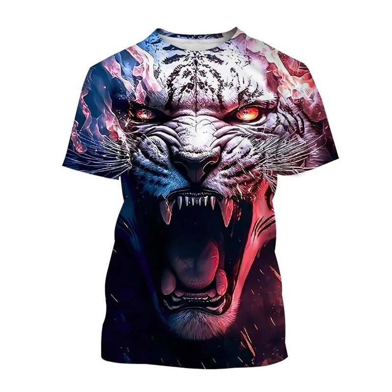 T-Shirts 3D Print Kawaii Animal Tiger Summer O-Neck T Shirt Casual Boys Girls Tops Oversized Fashion Kids Tees Children Clothing