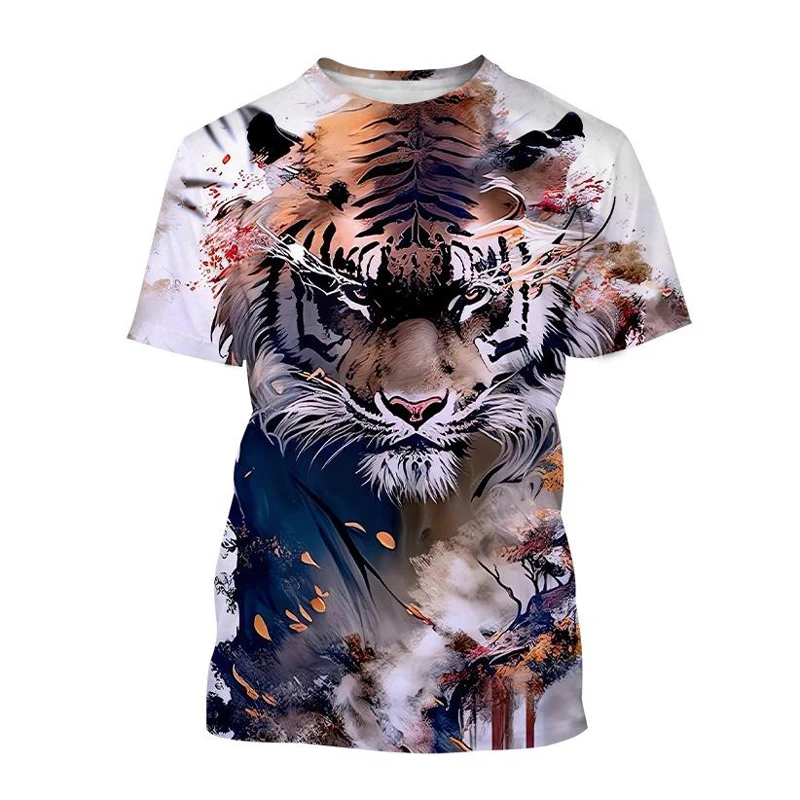 T-Shirts 3D Print Kawaii Animal Tiger Summer O-Neck T Shirt Casual Boys Girls Tops Oversized Fashion Kids Tees Children Clothing
