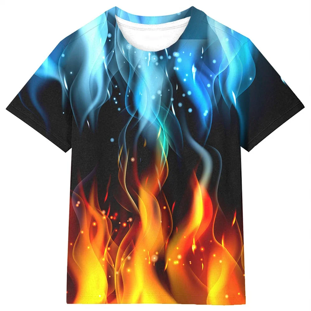 kids T-Shirts 3D Print Flame lightning Pattern Round Neck T-Shirts Casual Boys Girls Tops Oversized Fashion Kids Tees Clothing
