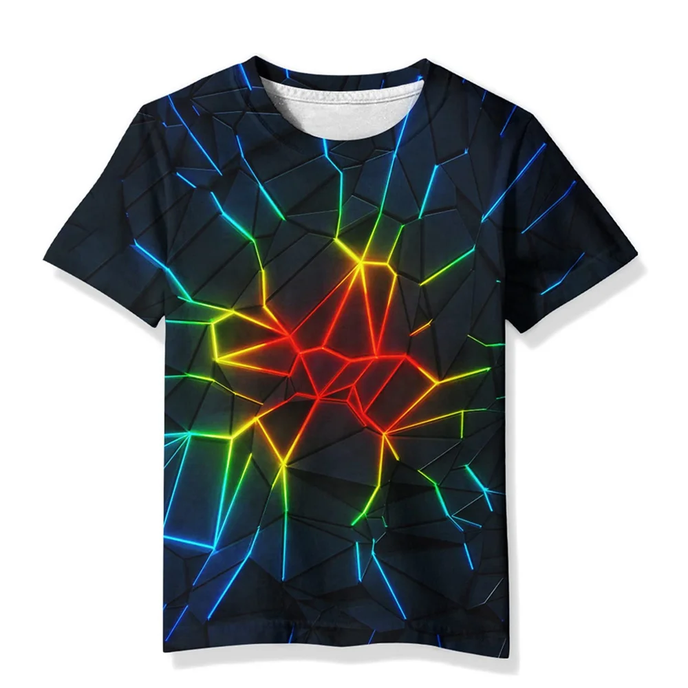 kids T-Shirts 3D Print Flame lightning Pattern Round Neck T-Shirts Casual Boys Girls Tops Oversized Fashion Kids Tees Clothing